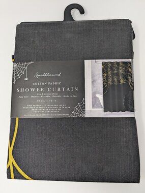🕸️ Spellbound Metallic Gold Spiderweb Cotton Shower Curtain NWT 72x72